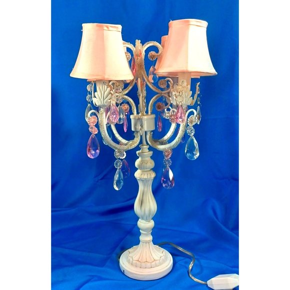 Shabby Chic 4 Arm Electric Candelabra Table Lamp Jewels Victorian Cottage Decor - Picture 1 of 9